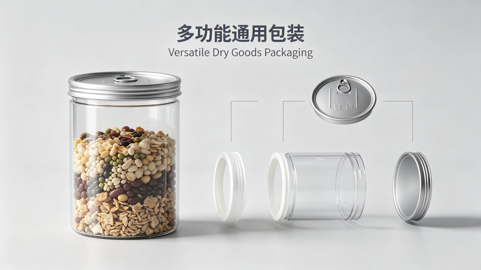 Multi-Functional Full-Open Aluminum Lid PET Bottles: Versatile Dry Goods Packagi