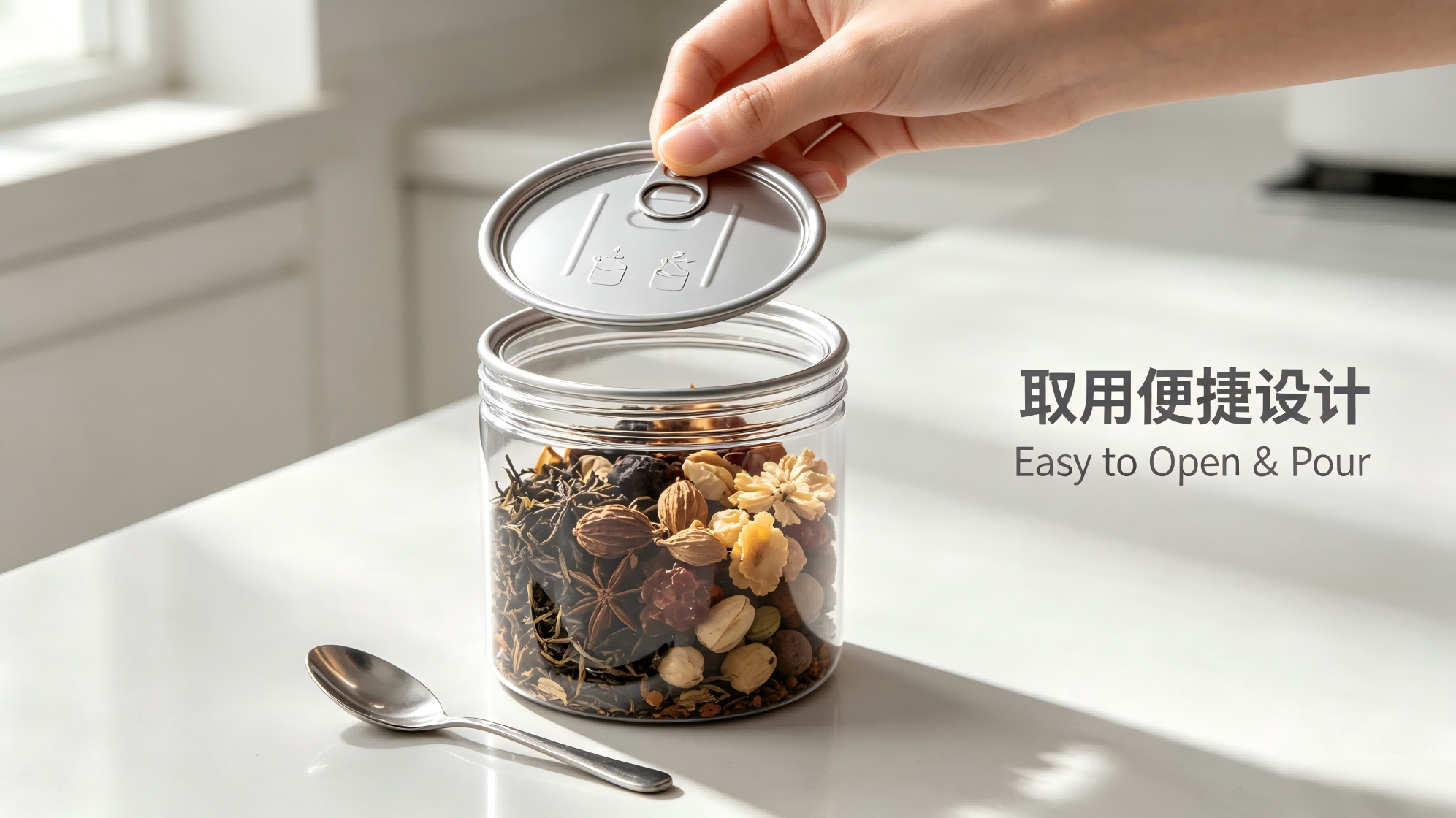User-Friendly Design of Full-Open Easy-Open Lid PET Bottles for Dry Goods