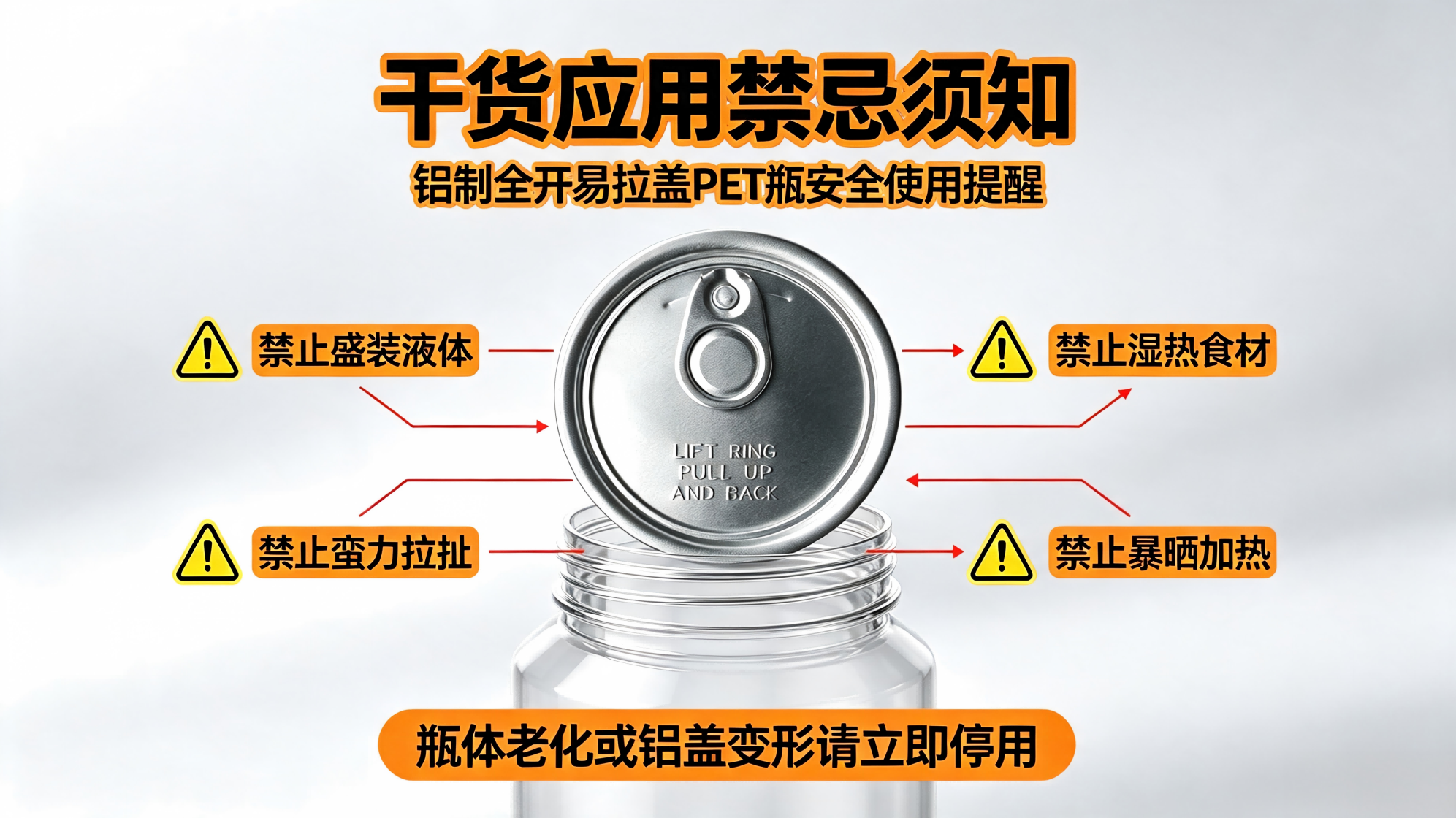 Application Taboos of PET Bottles with Full-open Aluminum Easy-open Lids for Dry